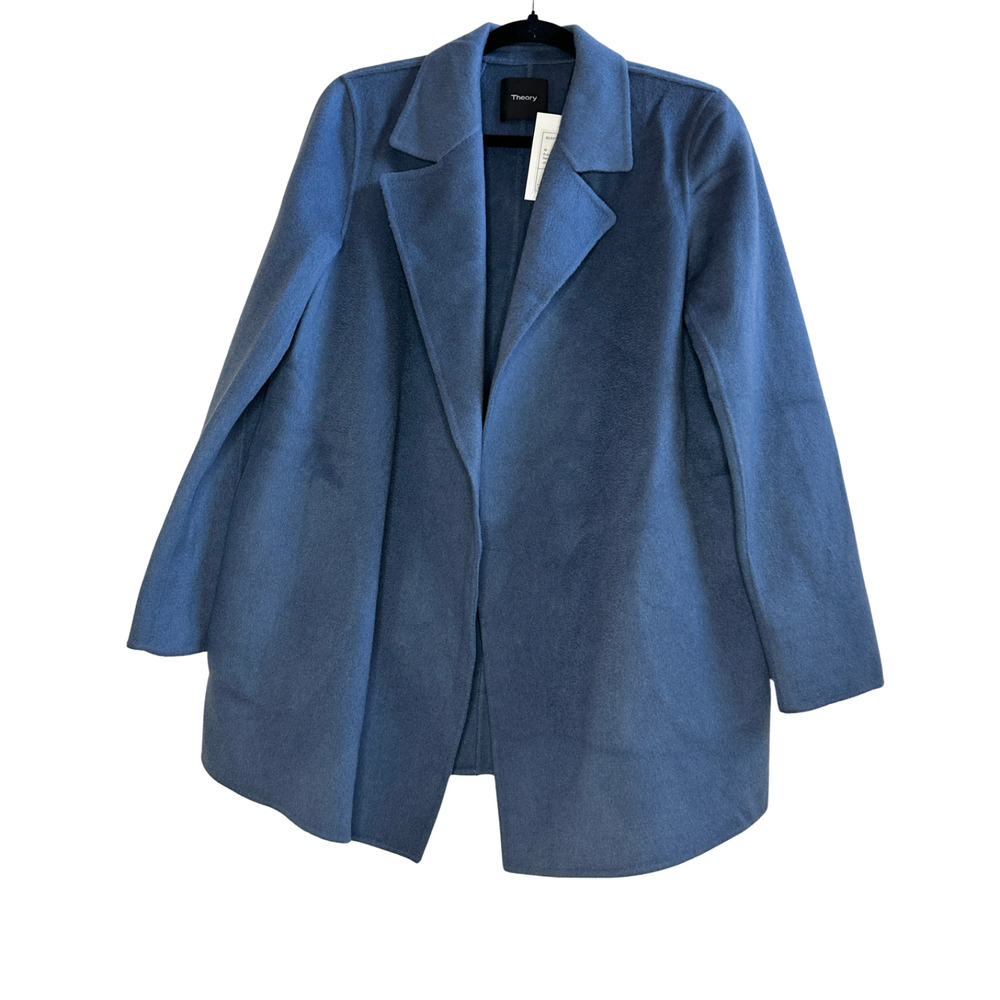 Theory Sileena Wool Cashmere Coat Blue Melange M NWT Minimalist Luxury
